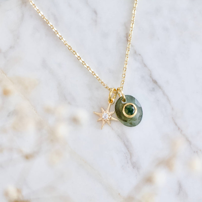 Inlay Star Necklace - Labradorite with Moss Agate 