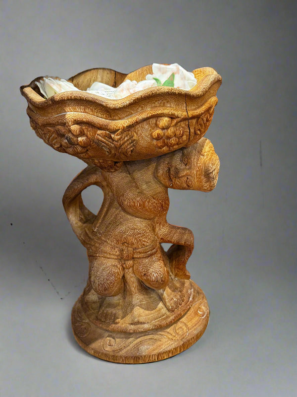 Wooden Bowl of Plenty - Cherub with Grapes Standing Bowl