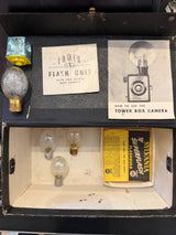 1940s Sears Roebuck Tower Box Camera with Flash, Manual, Box