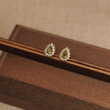 Vintage-Style Peridot & CZ Halo Stud Earrings: Olive-green