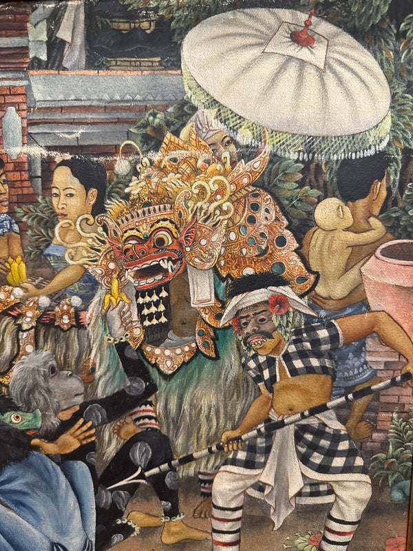 Traditional Indonesian Painting - Balinese Barong Ritual Dance - 1960/70s