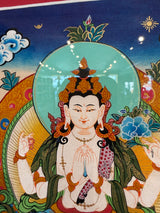 White Tara (Sitatara) - Framed Thangka - Sight 9" x 12"