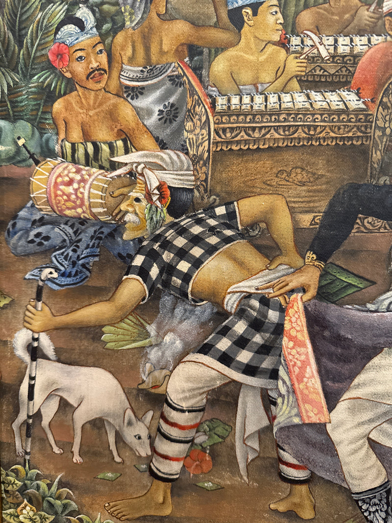 Traditional Indonesian Painting - Balinese Barong Ritual Dance - 1960/70s