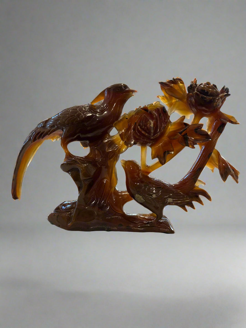 Birds of Paradise in Carved Carnelian Agate - 12" Wide
