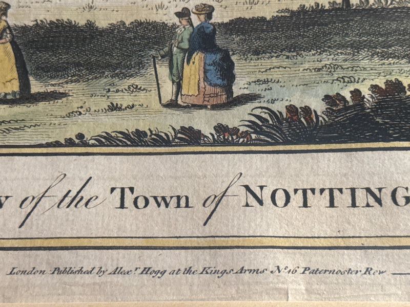 Nottingham - Antique Copperplate Engraving - 1780(s) - Hand Colored Alexander Hogg