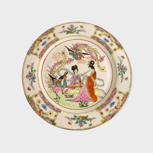 Hand-Painted Plate Women and Phoenix