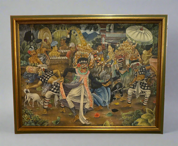 Traditional Indonesian Painting - Balinese Barong Ritual Dance - 1960/70s