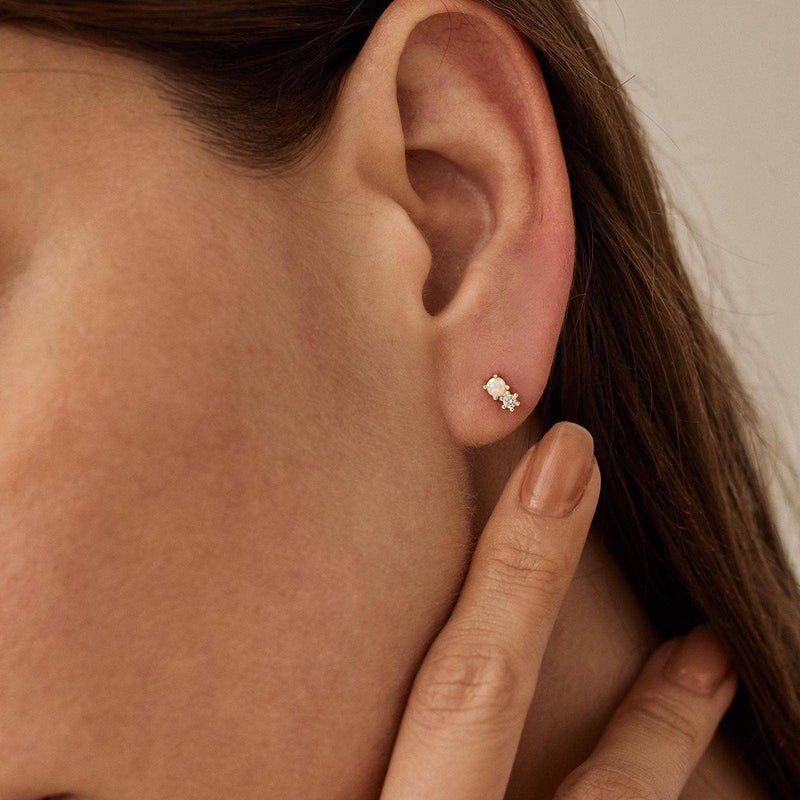 Opal Dot Studs - Silver