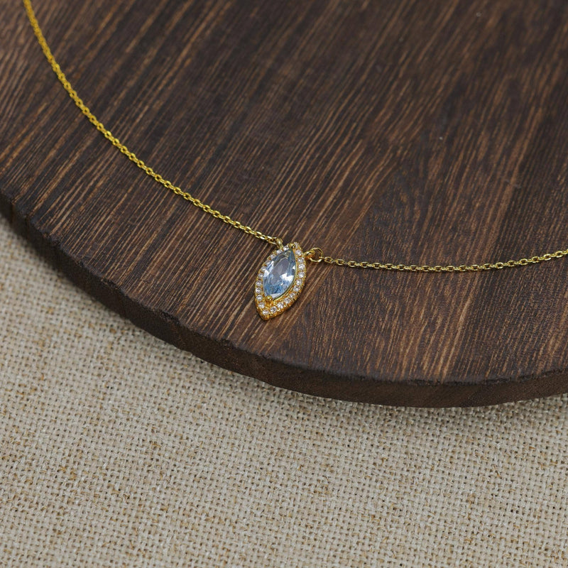 Elegant Oval Blue Topaz Birthstone Necklace