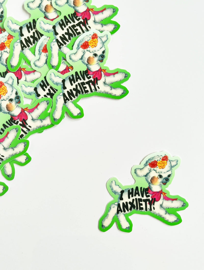 I Have Anxiety Cute Lamb Sticker - Funny Retro Style Sticker