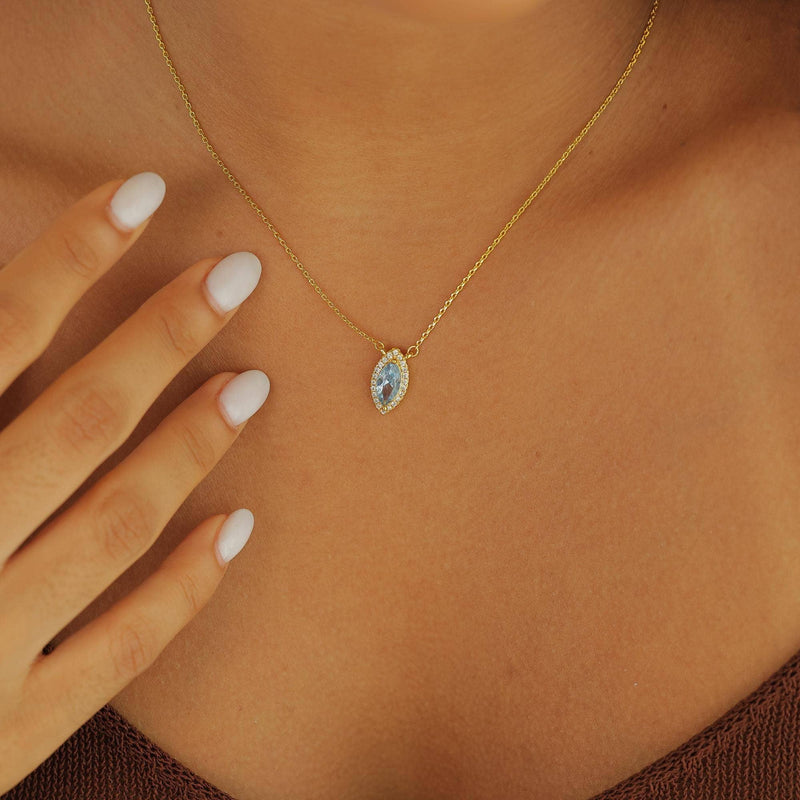 Elegant Oval Blue Topaz Birthstone Necklace