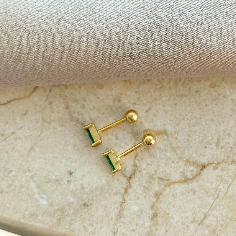 Minimalist Emerald & Diamond Accent Stud Earrings: GOLD