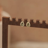 Vintage-Style Peridot & CZ Halo Stud Earrings: Olive-green