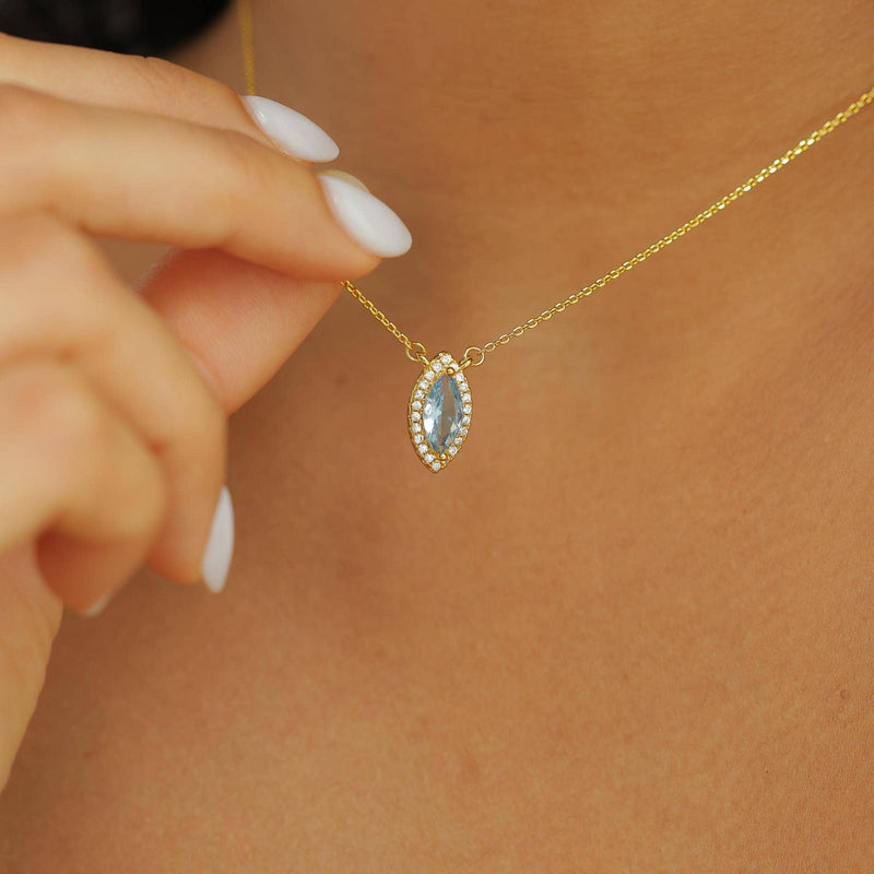 Elegant Oval Blue Topaz Birthstone Necklace
