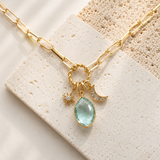 Aquamarine Moon and Star Necklace