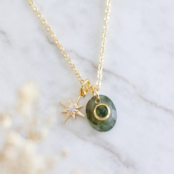Inlay Star Necklace - Labradorite with Moss Agate 