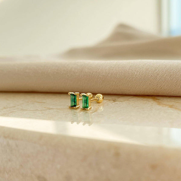 Minimalist Emerald & Diamond Accent Stud Earrings: GOLD