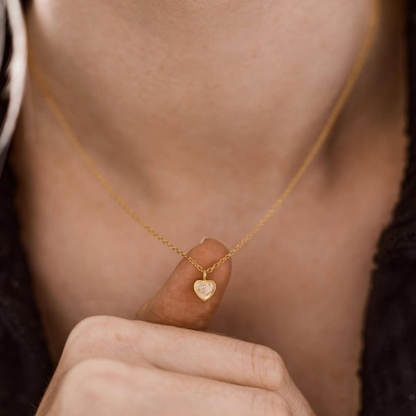 Luminous Heart Moonstone Necklace: Silver