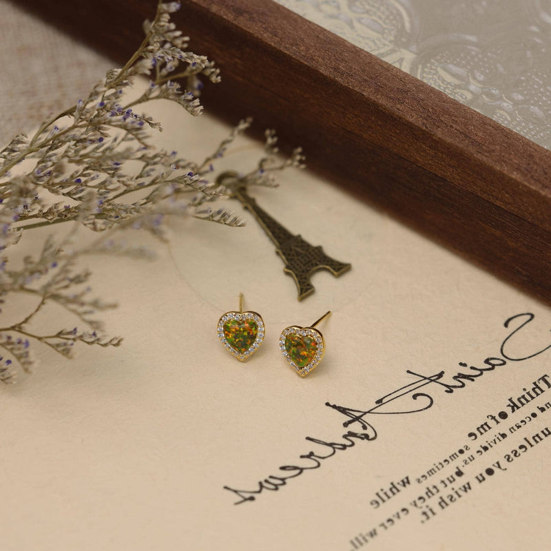 Handmade Colorful Vintage Opal Stud Earrings: Gold