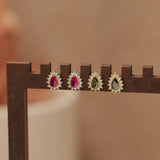 Vintage-Style Peridot & CZ Halo Stud Earrings: Olive-green