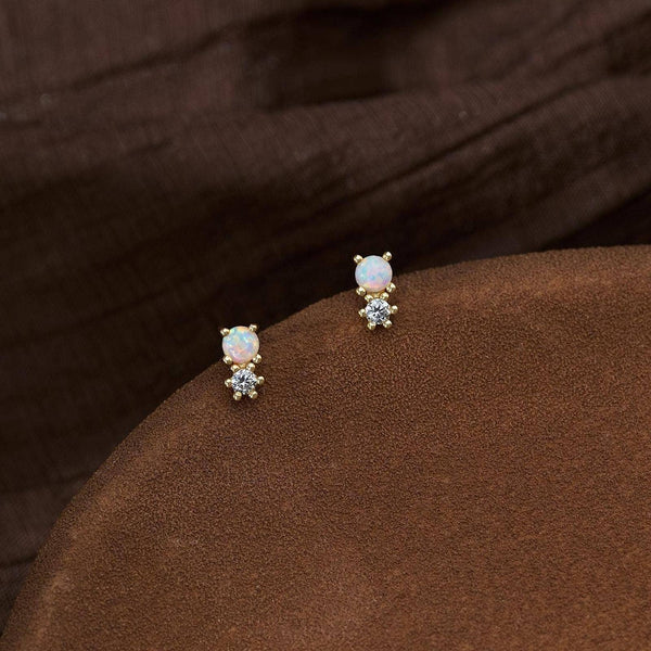 Opal Dot Studs - Silver