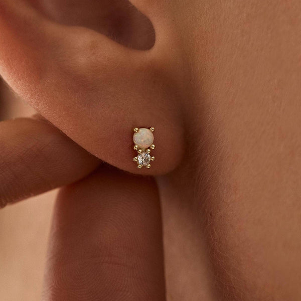 Opal Dot Studs - Silver