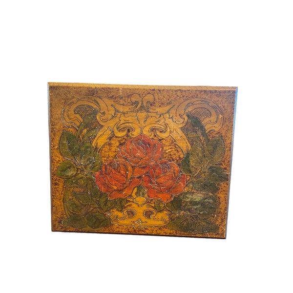 Huge - Roses All Over Wood Burnt and Painted Hinged Box