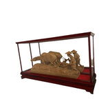 Intricate Carving - Vietnamese Farmer with Water Buffalo - in display case