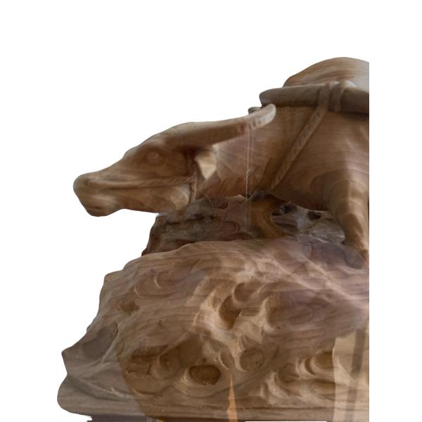 Intricate Carving - Vietnamese Farmer with Water Buffalo - in display case