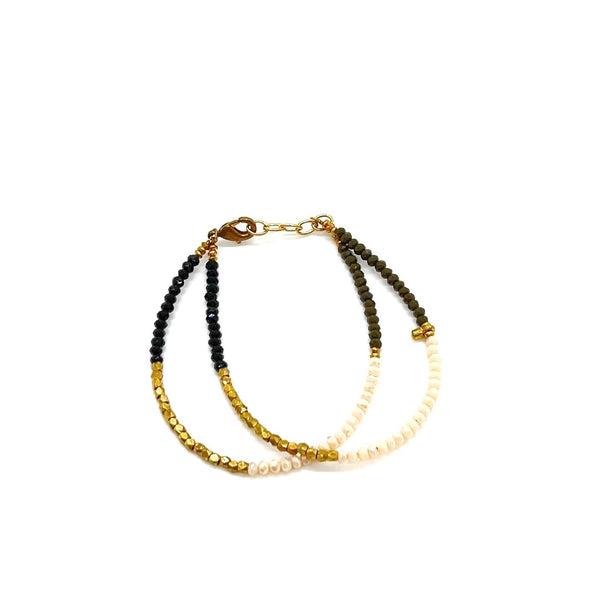 Two Strand Beaded Brass & Glass Bracelet