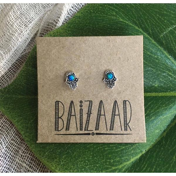 Opal Hamsa Studs