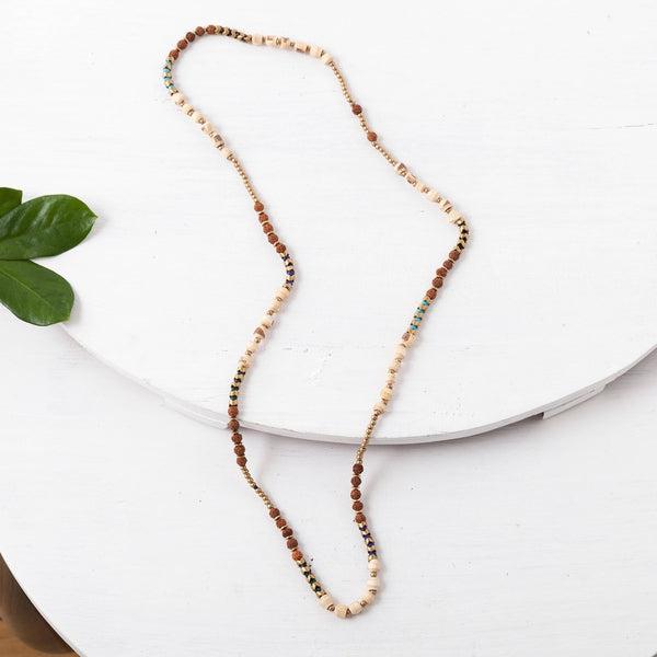 Rudraksha and Wood Necklace