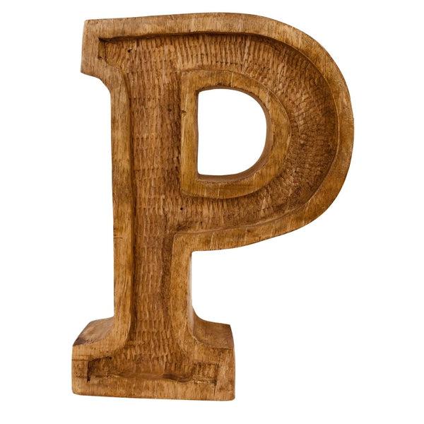 Hand Carved Wooden Embossed Letter P