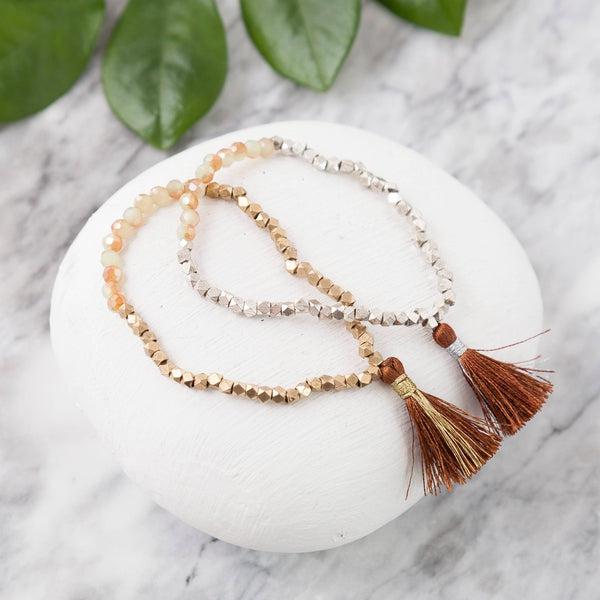 Brass Beaded Bracelet with Tassel