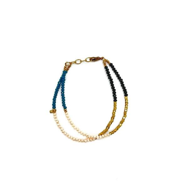 Two Strand Beaded Brass & Glass Bracelet