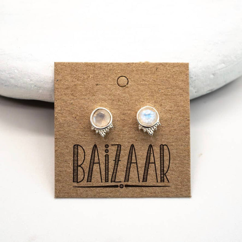 Moon Stud Earrings: Moonstone