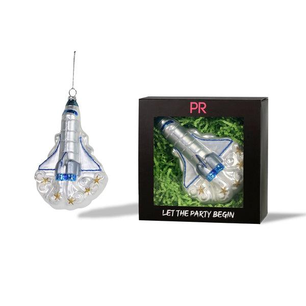 Rocket Ship Glass Ornament