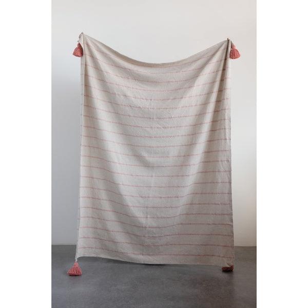Recycled Cotton Throw with Stripes and Tassels