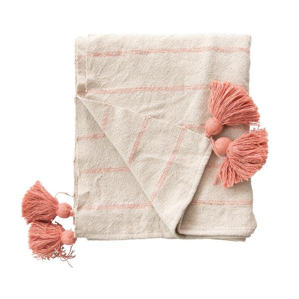 Recycled Cotton Throw with Stripes and Tassels
