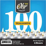 Ohr, 4 Hour Bulk Unscented Tealight Candles - White (100 Pac