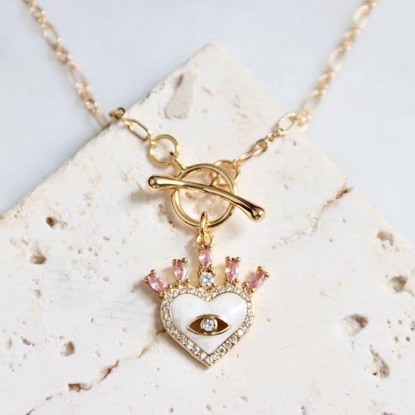Enamel and CZ Evil Eye Toggle Necklace