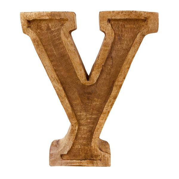 Hand Carved Wooden Embossed Letter Y