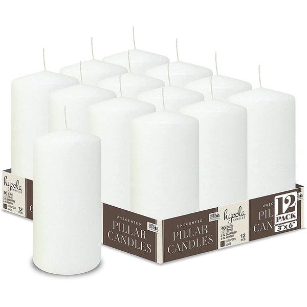 Hyoola, 3 x 6 Inch Unscented Dripless Pillar Candles - White