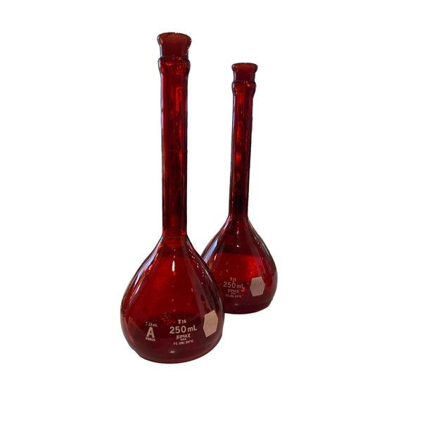 Kimax 250ml Ruby Red Volumetric Flask - pre 1970