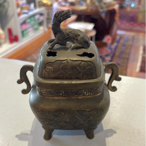 Dragon Finial Bronze Incense Burner   -  6"H