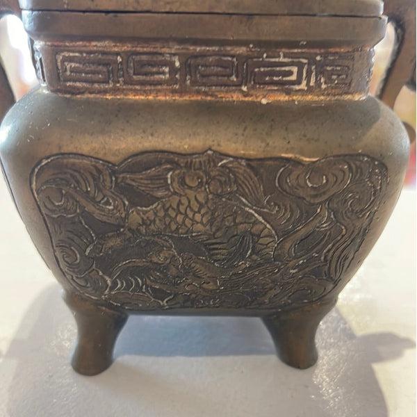 Dragon Finial Bronze Incense Burner   -  6"H