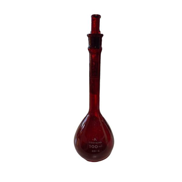 100ml Volumetric Flask - Red Lab Glass - pre 1980s