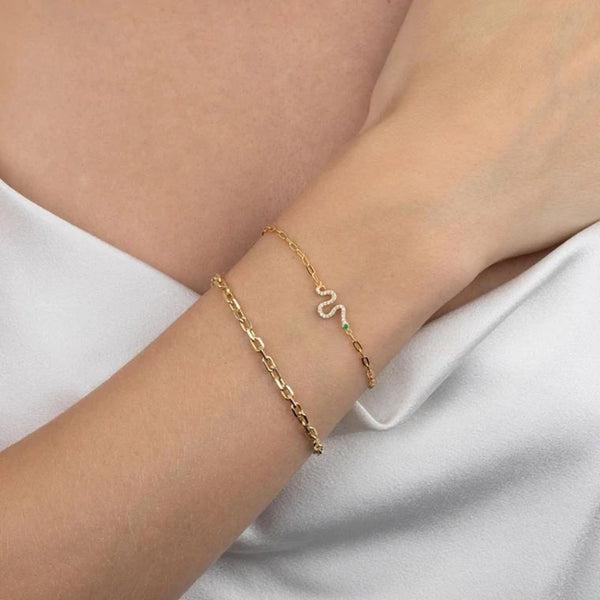 18k Gold Plated- Dainty Snake Charm Bracelet with CZ Stones