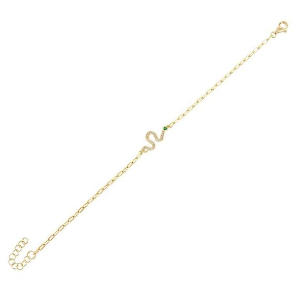 18k Gold Plated- Dainty Snake Charm Bracelet with CZ Stones